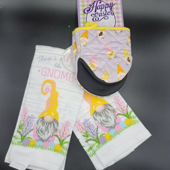 Spring Kitchen Linen Bundle Towels Mitts No Place Like Gnome 4 Pc Easter Set - Picture 1 of 6
